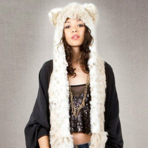 Snow Leopard Gold Linen Lining Holiday SpiritHood